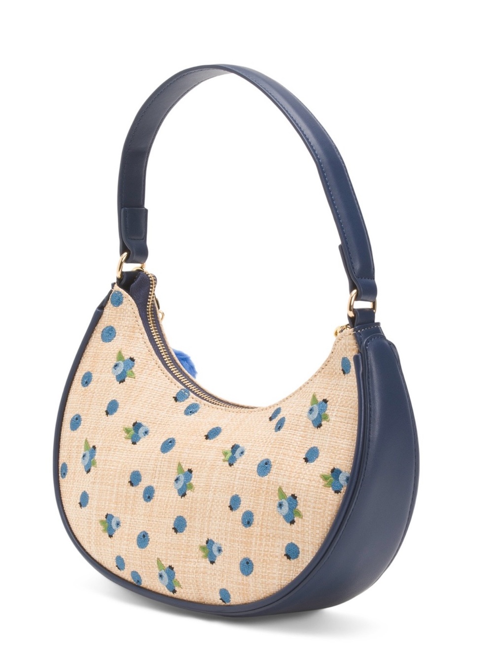 🫐👜BETSEY JOHNSON Straw Blueberry Shoulder Bag With Blueberry Pom-Pom Charm - Picture 6 of 16